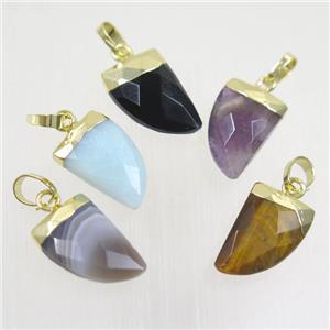 mixed gemstone horn pendants, gold plated, approx 10-15mm [GMPDA9914]