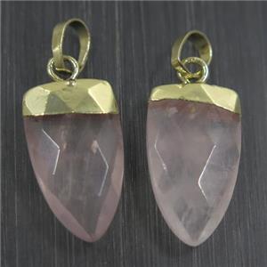 Rose Quartz pendants, faceted arrowhead, gold plated, approx 10-18mm [GMPDA9916]