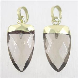 Smoky Quartz pendants, faceted arrowhead, gold plated, approx 10-18mm [GMPDA9918]
