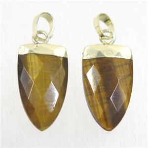 yellow Tiger eye stone pendants, faceted arrowhead, gold plated, approx 10-18mm [GMPDA9923]