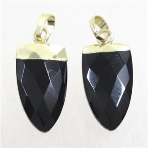 black Onyx Agate pendants, faceted arrowhead, gold plated, approx 10-18mm [GMPDA9924]