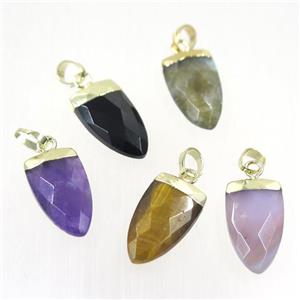 mixed gemstone pendants, faceted arrowhead, gold plated, approx 10-18mm [GMPDA9925]