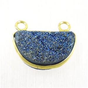 green electroplated Druzy Quartz half-moon pendants with 2loops, approx 11-18mm [GMPDA9928]