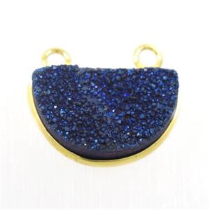 blue electroplated Druzy Quartz half-moon pendants with 2loops, approx 11-18mm [GMPDA9929]