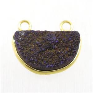 purple electroplated Druzy Quartz half-moon pendants with 2loops, approx 11-18mm [GMPDA9930]