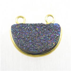 rainbow Druzy Quartz half-moon pendants with 2loops, approx 11-18mm [GMPDA9931]