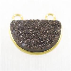 coffee Druzy Quartz half-moon pendants with 2loops, approx 11-18mm [GMPDA9932]