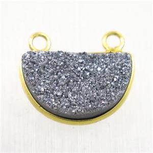 silver Druzy Quartz half-moon pendants with 2loops, approx 11-18mm [GMPDA9933]