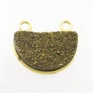 golden Druzy Quartz half-moon pendants with 2loops, approx 11-18mm [GMPDA9934]