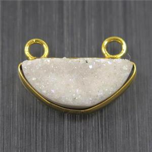 white AB-color Druzy Quartz half-moon pendants with 2loops, approx 8-18mm [GMPDA9936]