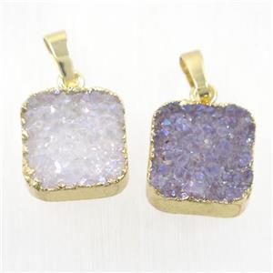 Druzy Agate square pendant, natural AB-color, gold plated, approx 15x15mm [GMPDA9937]
