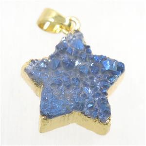 gray-blue Druzy Quartz star pendant, gold plated, approx 20mm dia [GMPDA9940]