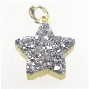 silver Druzy Quartz star pendant, gold plated, approx 20mm dia [GMPDA9942]
