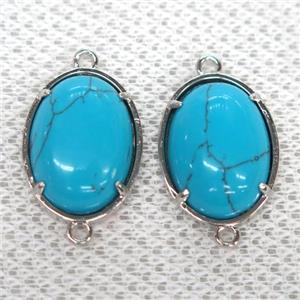 Turquoise connector, oval, blue treated, approx 15x20mm [GMPDA9974]
