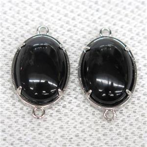 black Onyx Agate connector, oval, approx 15x20mm [GMPDA9985]