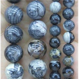 black Silver Leaf Jasper beads, round, approx 12mm dia [GMRD1531-12MM]