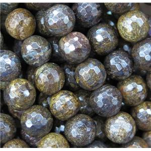 faceted round Bronzite beads, coffee, approx 8mm dia [GMRD1592-8MM]