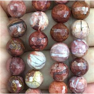 red porcelain Jasper beads, faceted round, approx 8mm dia [GMRD1596-8MM]