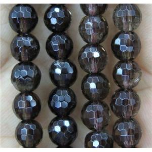 Smoky Quartz bead, faceted round, approx 6mm dia [GMRD1600-6MM]