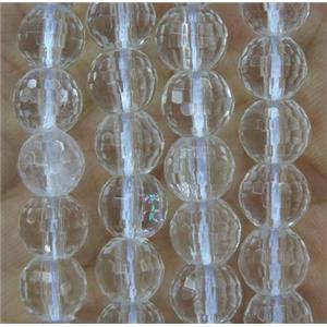 Clear Quartz bead, faceted round, approx 8mm dia [GMRD1601-8MM]