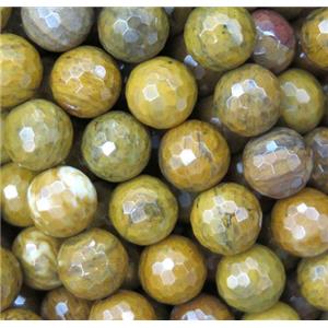 Yellow Petrified Wooden Jasper bead, faceted round, approx 8mm dia [GMRD1613-8MM]