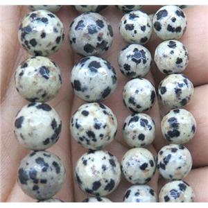 Faceted Round Black Spotted Dalmatian Jasper Beads, approx 4mm dia [GMRD275-4MM]