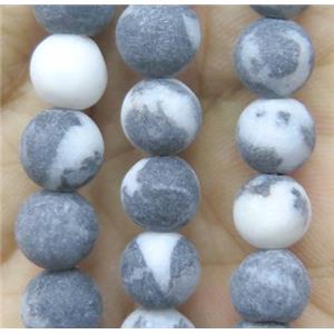 black Zebra Jasper beads, round, matte, approx 12mm dia [GMRD329-12MM]