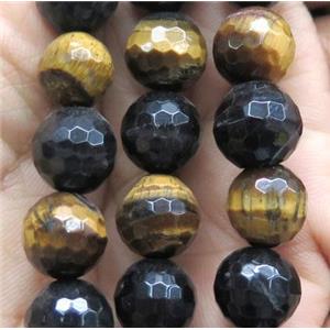 faceted round Tiger eye stone beads, yellow, black, approx 8mm dia [GMRD338-8MM]