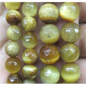 faceted round Gold Tiger eye stone beads, approx 12mm dia [GMRD339-12MM]