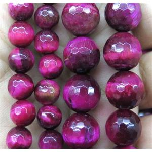 hotpink Tiger eye stone beads, faceted round, approx 6mm dia [GMRD340-6MM]