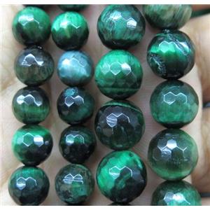 faceted round green Tiger eye stone beads, approx 8mm dia [GMRD341-8MM]