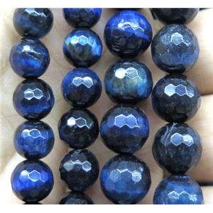 blue tiger eye stone beads, faceted round, approx 10mm dia [GMRD354-10MM]