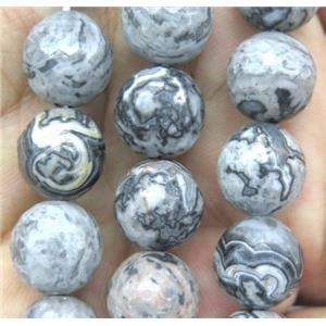 gray picture jasper beads, faceted round, approx 8mm dia [GMRD362-8MM]