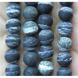 matte round Green Silver-line Jasper beads, approx 12mm dia [GMRD418-12MM]