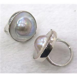 Pearlized Shell Ring, copper, platinum plated, approx 26mm dia [GMRG146]