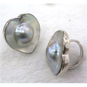 Pearlized Shell Heart Ring, copper, platinum plated, approx 25-32mm [GMRG147]