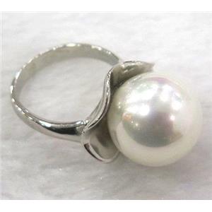 white Pearlized Shell Ring, copper, platinum plated, approx 16mm [GMRG148]