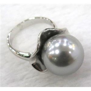 gray Pearlized Shell Ring, copper, platinum plated, approx 16mm [GMRG149]