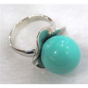 green Pearlized Shell Ring, copper, platinum plated, approx 16mm [GMRG150]
