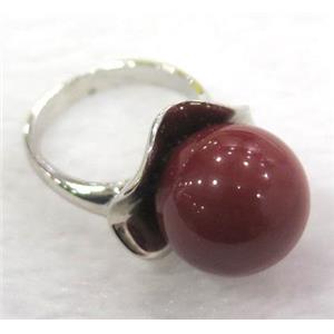 red Pearlized Shell Ring, copper, platinum plated, approx 16mm [GMRG151]