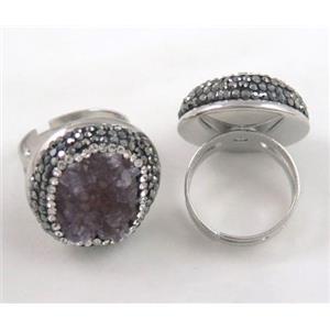 druzy agate Ring paved rhinestone, approx 20mm dia [GMRG163]