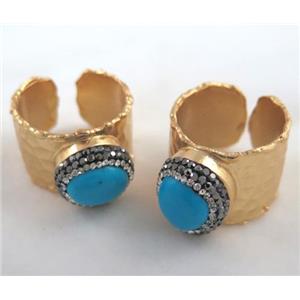 copper ring paved rhinestone turquoise, approx 20mm dia [GMRG165]