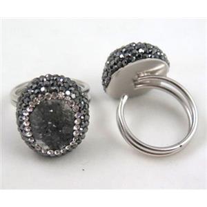 925 sterling silver Ring paved rhinestone with agate druzy, approx 12-20mm [GMRG166]