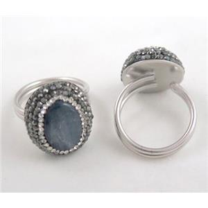 925 sterling silver ring paved kyanite, rhinestone, approx 12-20mm [GMRG168]