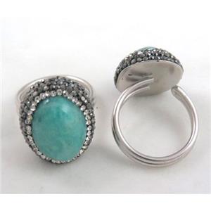 925 sterling silver ring paved amazonite, rhinestone, approx 12-20mm [GMRG169]