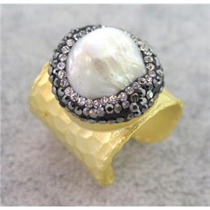copper ring paved rhinestone, pearl, approx 20mm dia [GMRG172]