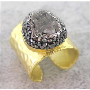 copper ring paved rhinestone, druzy quartz, approx 20mm dia [GMRG173]