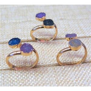 agate druzy ring, copper, mix color, gold plated, approx 8-12mm, 20mm dia [GMRG174]