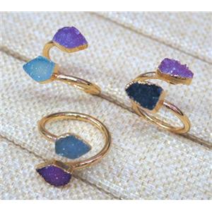 agate druzy ring, copper, gold plated, approx 6mm dia, 20mm dia [GMRG178]