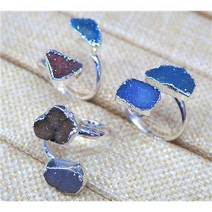 agate druzy ring, copper, silver plated, approx 8-12mm [GMRG181]